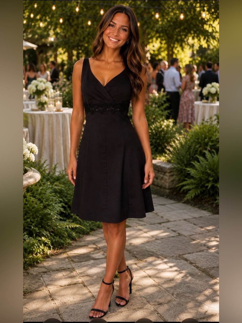 White House Black Market Black Sleeveless V-Neck Midi Dress